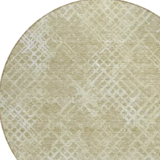 8' Beige Tan And Ivory Round Geometric Washable Indoor Outdoor Area Rug Photo 5
