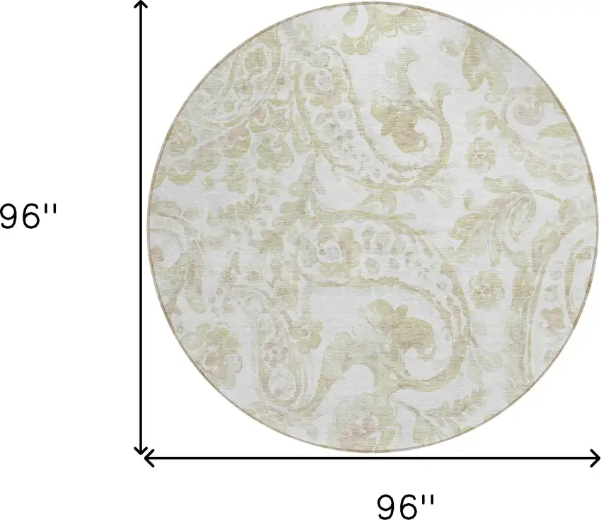 8' Beige Tan And Ivory Round Paisley Washable Indoor Outdoor Area Rug Photo 3