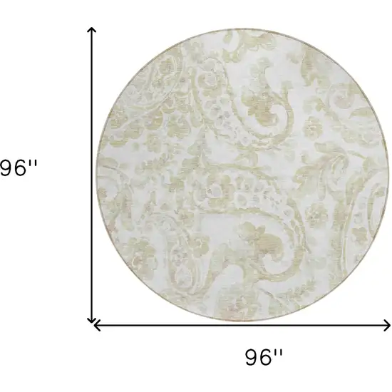 8' Beige Tan And Ivory Round Paisley Washable Indoor Outdoor Area Rug Photo 3