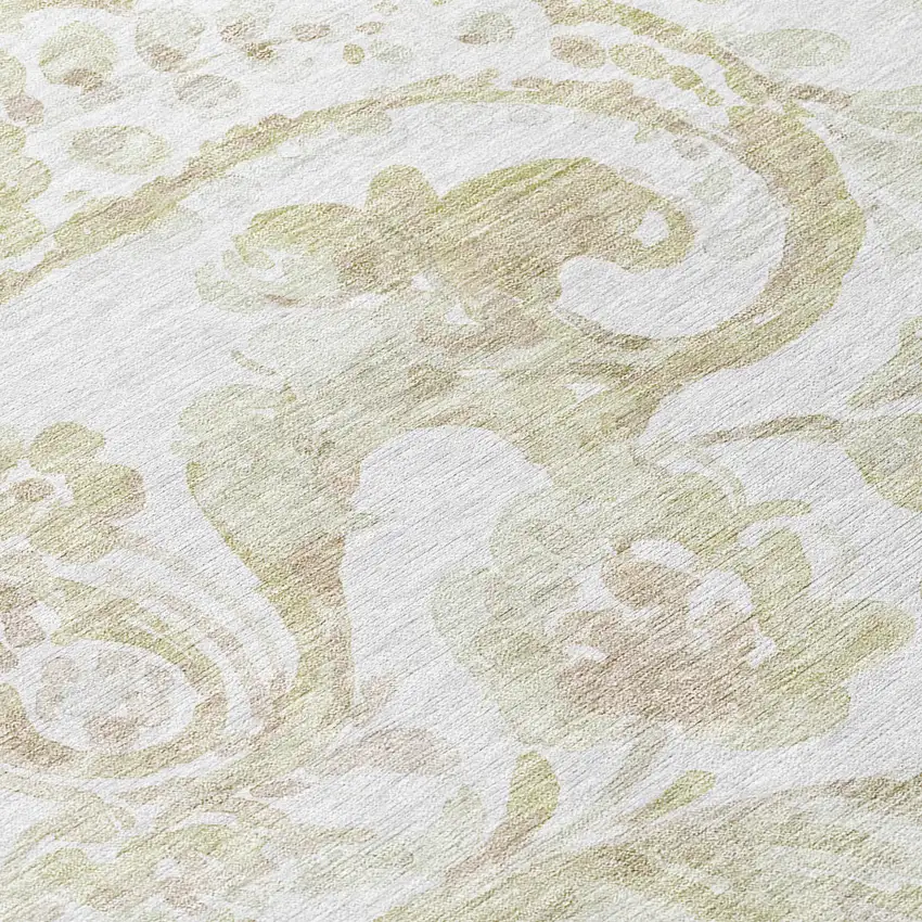 8' Beige Tan And Ivory Round Paisley Washable Indoor Outdoor Area Rug Photo 8