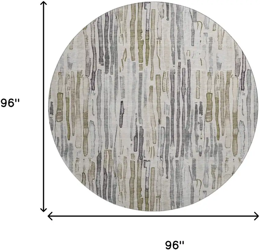 8' Beige Tan And Silver Striped Washable Round Rug With UV Protection Photo 8