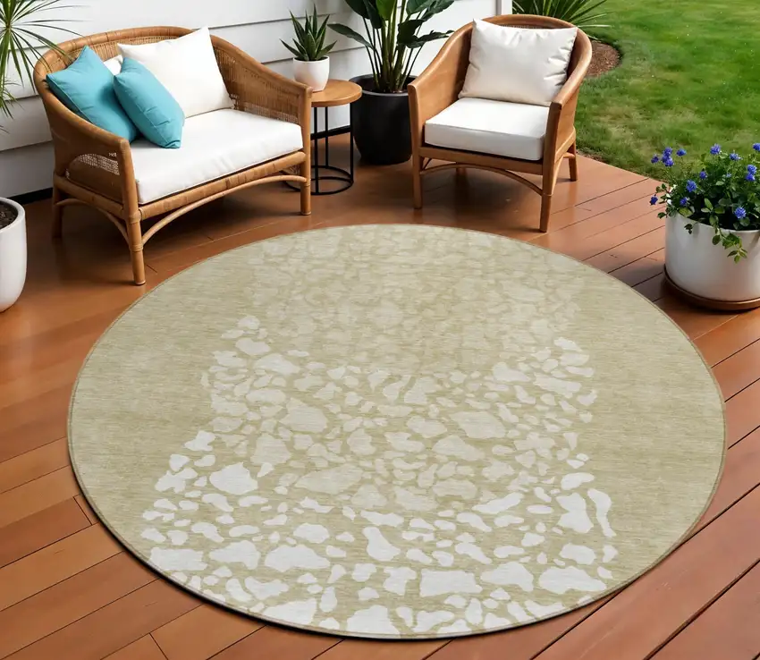 8' Beige Tan And Taupe Round Abstract Washable Indoor Outdoor Area Rug Photo 1