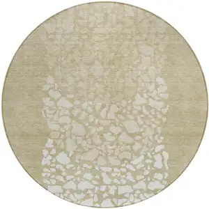 Photo of 8' Beige Tan And Taupe Round Abstract Washable Indoor Outdoor Area Rug