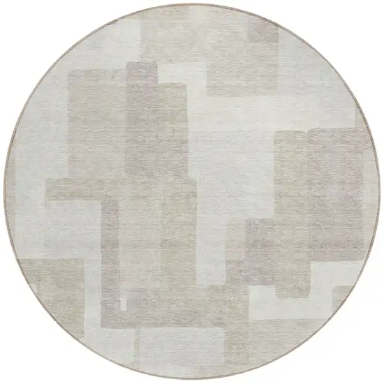 8' Beige Tan And Taupe Round Abstract Washable Indoor Outdoor Area Rug Photo 5
