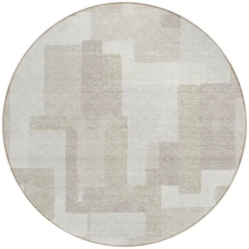 8' Beige Tan And Taupe Round Abstract Washable Indoor Outdoor Area Rug Photo 5
