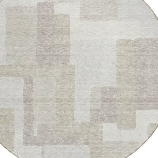 8' Beige Tan And Taupe Round Abstract Washable Indoor Outdoor Area Rug Photo 4
