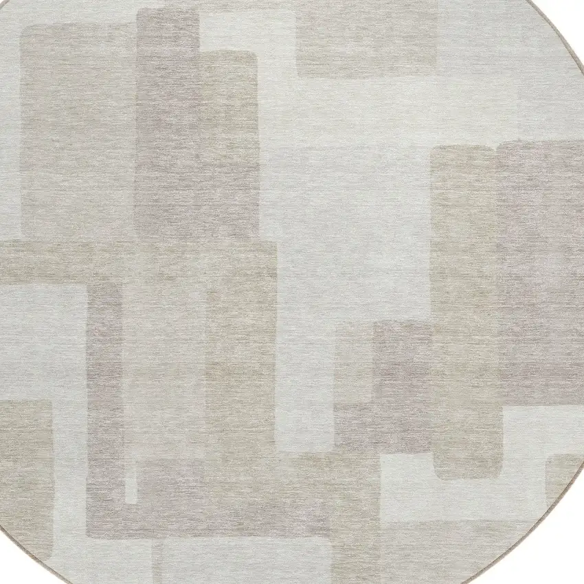 8' Beige Tan And Taupe Round Abstract Washable Indoor Outdoor Area Rug Photo 4