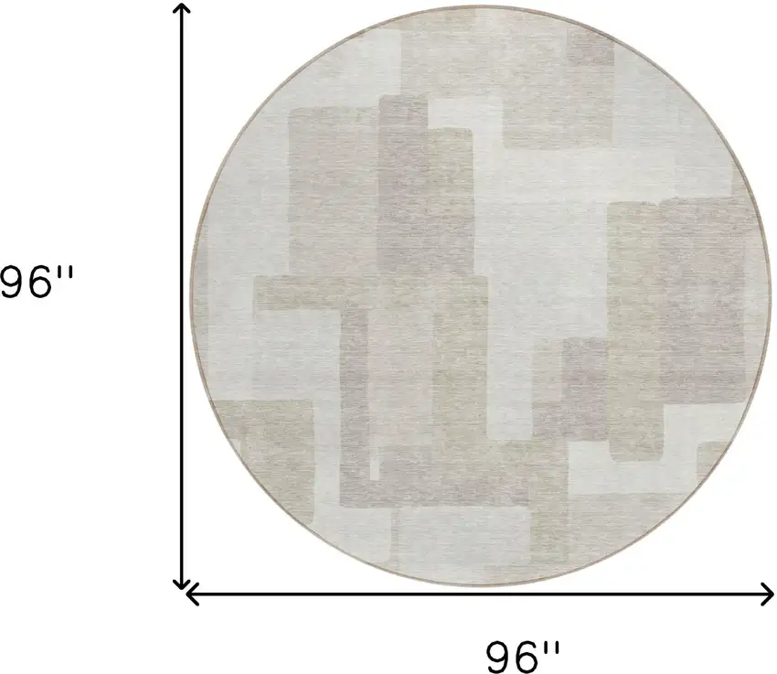 8' Beige Tan And Taupe Round Abstract Washable Indoor Outdoor Area Rug Photo 8