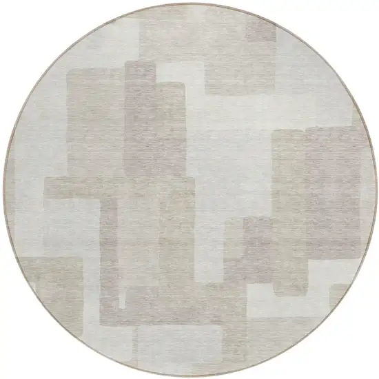 8' Beige Tan And Taupe Round Abstract Washable Indoor Outdoor Area Rug Photo 2