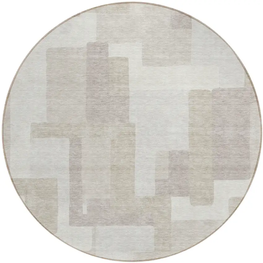 8' Beige Tan And Taupe Round Abstract Washable Indoor Outdoor Area Rug Photo 2