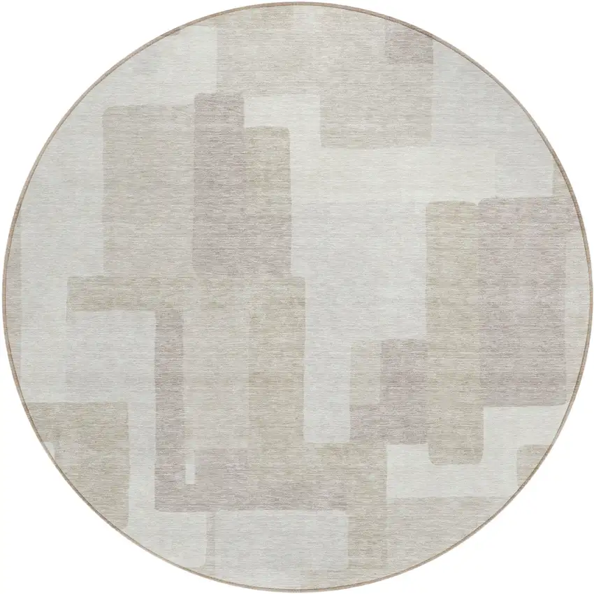 8' Beige Tan And Taupe Round Abstract Washable Indoor Outdoor Area Rug Photo 2