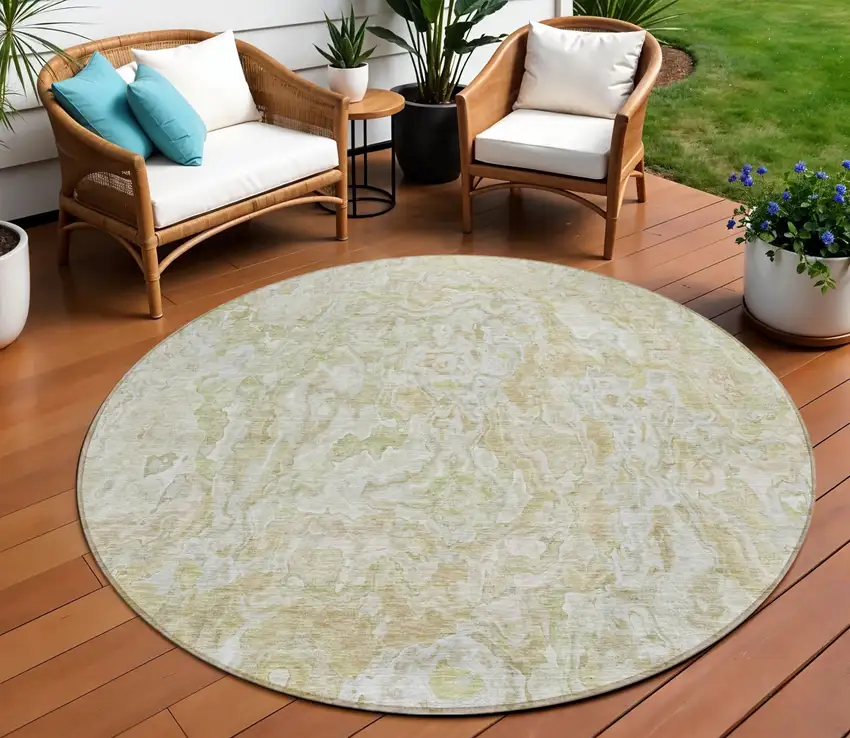 8' Beige Tan And Taupe Round Abstract Washable Indoor Outdoor Area Rug Photo 1