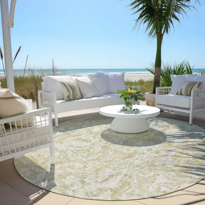 8' Beige Tan And Taupe Round Abstract Washable Indoor Outdoor Area Rug Photo 7