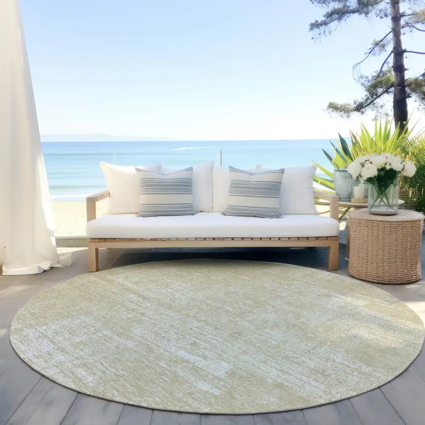8' Beige Tan And Taupe Round Abstract Washable Indoor Outdoor Area Rug Photo 5