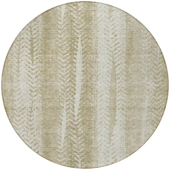 8' Beige Tan And Taupe Round Botanical Leaves Washable Indoor Outdoor Area Rug Photo 5
