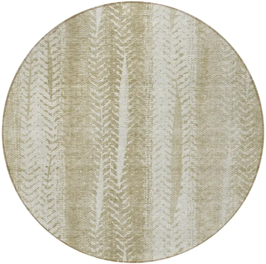 8' Beige Tan And Taupe Round Botanical Leaves Washable Indoor Outdoor Area Rug Photo 5