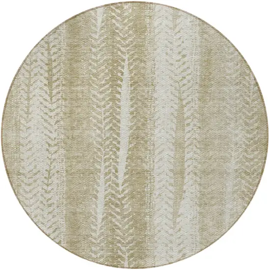 8' Beige Tan And Taupe Round Botanical Leaves Washable Indoor Outdoor Area Rug Photo 5