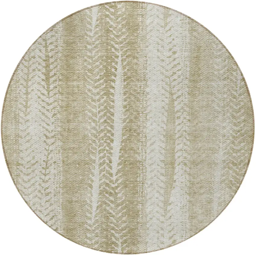 8' Beige Tan And Taupe Round Botanical Leaves Washable Indoor Outdoor Area Rug Photo 5