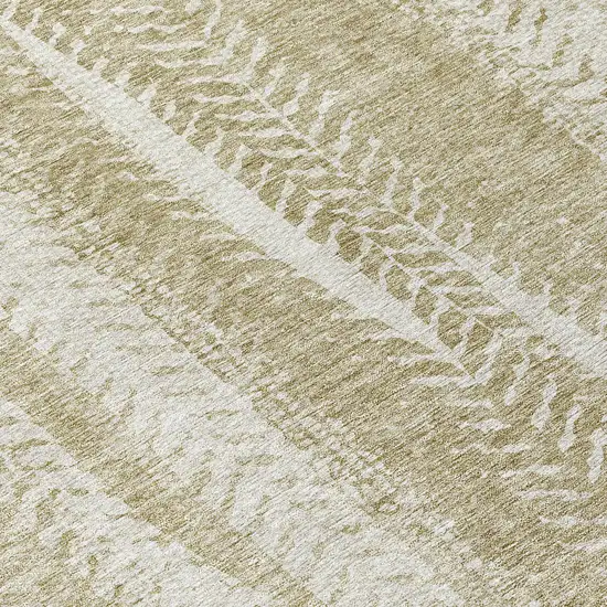8' Beige Tan And Taupe Round Botanical Leaves Washable Indoor Outdoor Area Rug Photo 8