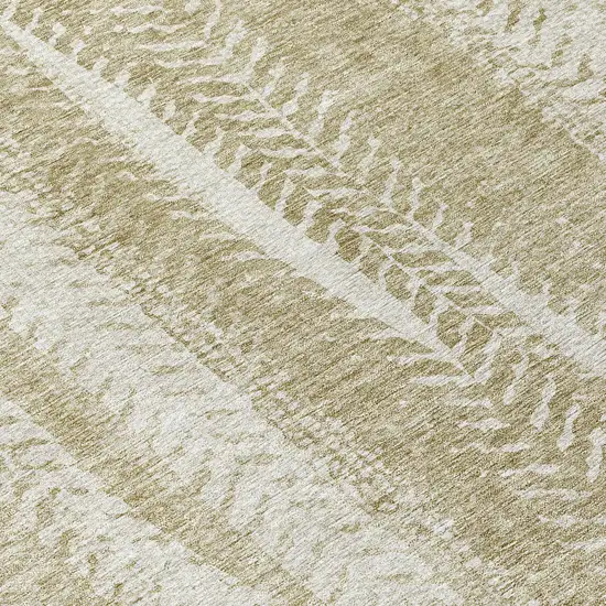 8' Beige Tan And Taupe Round Botanical Leaves Washable Indoor Outdoor Area Rug Photo 8