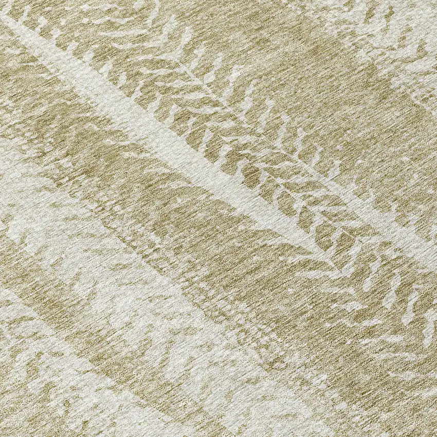 8' Beige Tan And Taupe Round Botanical Leaves Washable Indoor Outdoor Area Rug Photo 8