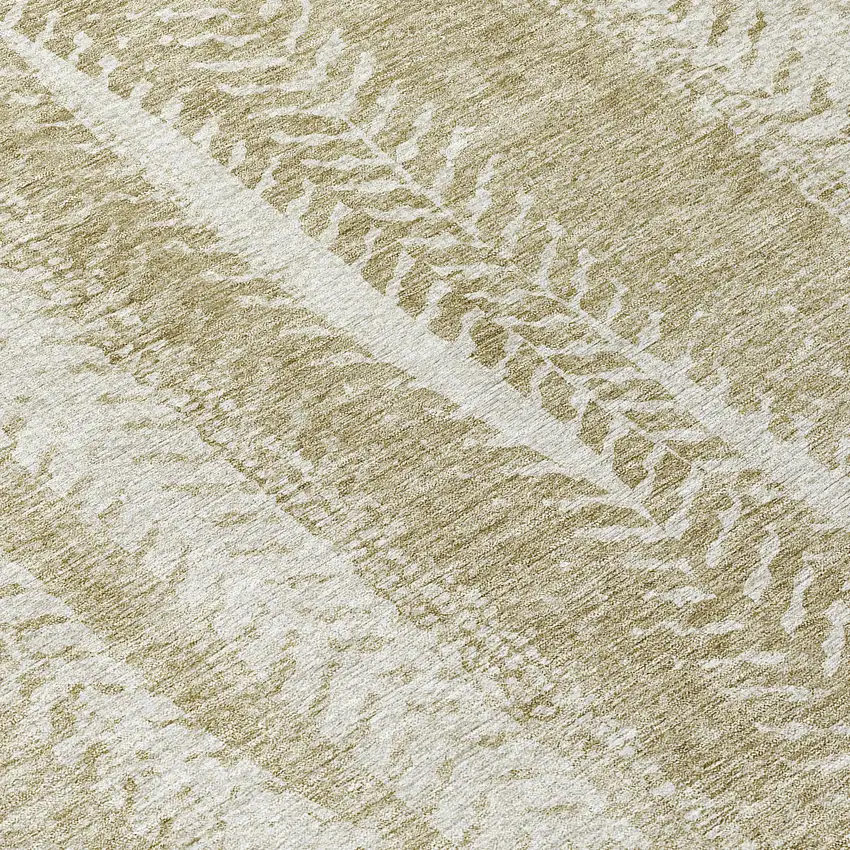 8' Beige Tan And Taupe Round Botanical Leaves Washable Indoor Outdoor Area Rug Photo 8