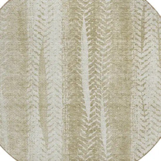 8' Beige Tan And Taupe Round Botanical Leaves Washable Indoor Outdoor Area Rug Photo 4