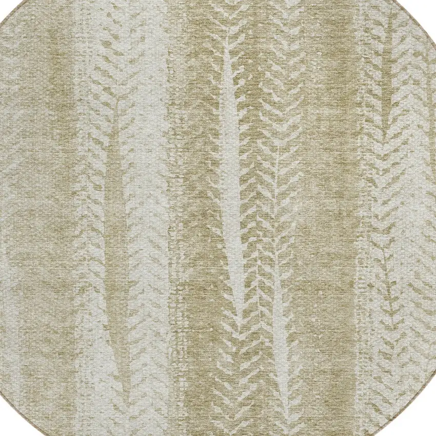 8' Beige Tan And Taupe Round Botanical Leaves Washable Indoor Outdoor Area Rug Photo 4
