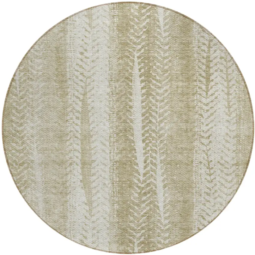 8' Beige Tan And Taupe Round Botanical Leaves Washable Indoor Outdoor Area Rug Photo 2