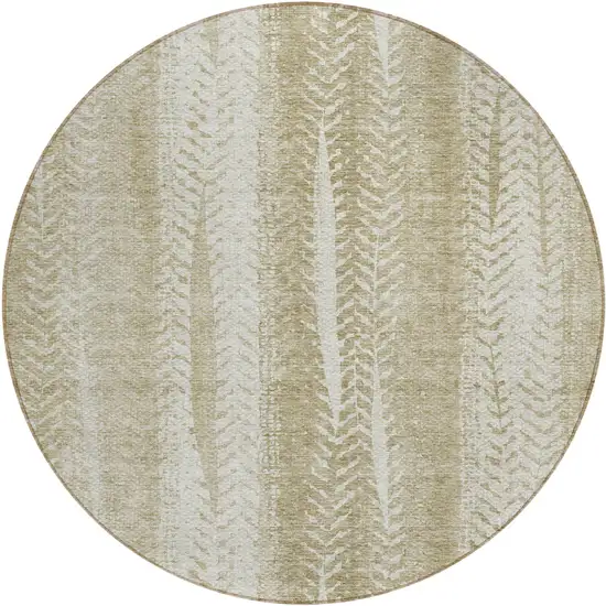 8' Beige Tan And Taupe Round Botanical Leaves Washable Indoor Outdoor Area Rug Photo 2