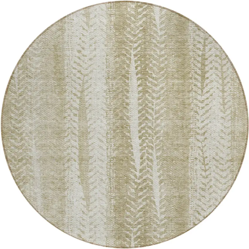 8' Beige Tan And Taupe Round Botanical Leaves Washable Indoor Outdoor Area Rug Photo 2