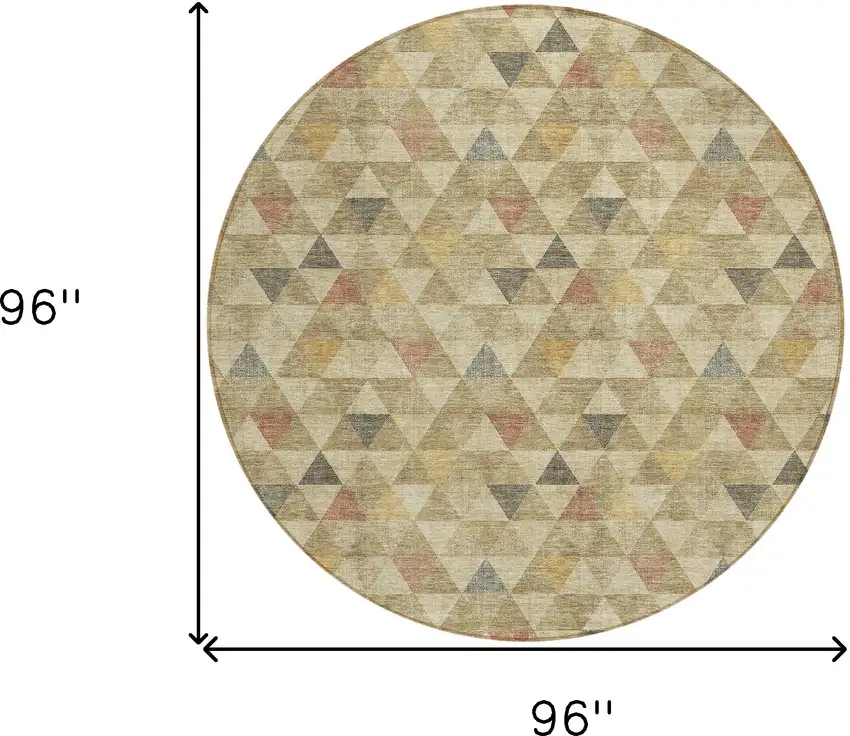 8' Beige Tan And Taupe Round Geometric Washable Indoor Outdoor Area Rug Photo 3