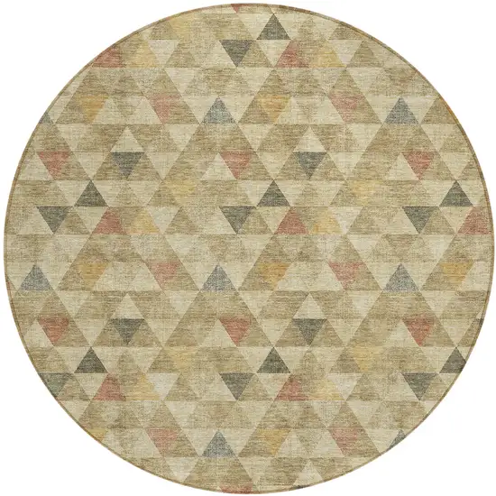 8' Beige Tan And Taupe Round Geometric Washable Indoor Outdoor Area Rug Photo 2
