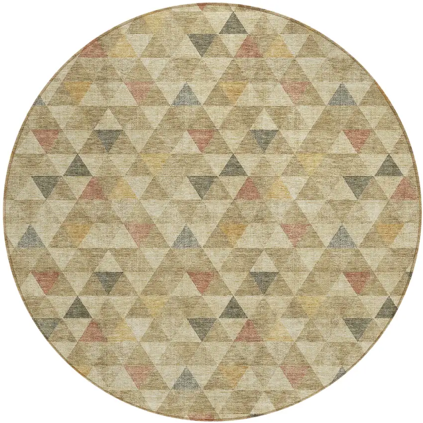 8' Beige Tan And Taupe Round Geometric Washable Indoor Outdoor Area Rug Photo 2