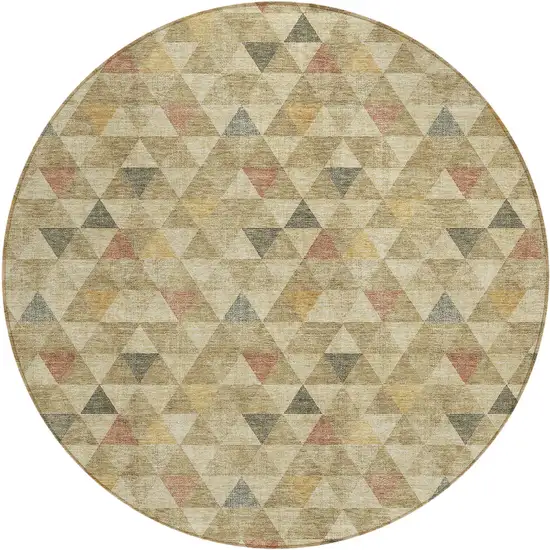 8' Beige Tan And Taupe Round Geometric Washable Indoor Outdoor Area Rug Photo 2