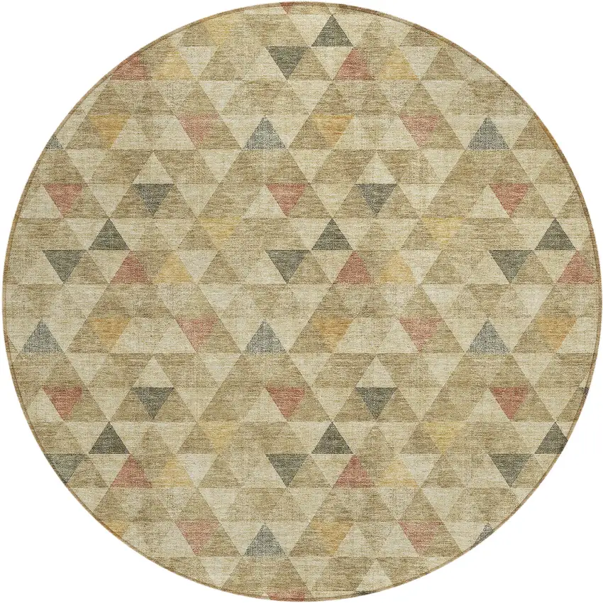 8' Beige Tan And Taupe Round Geometric Washable Indoor Outdoor Area Rug Photo 2