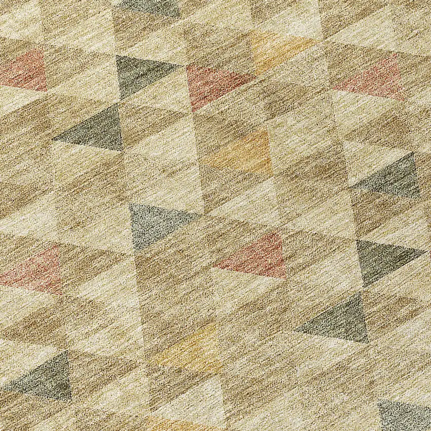 8' Beige Tan And Taupe Round Geometric Washable Indoor Outdoor Area Rug Photo 7