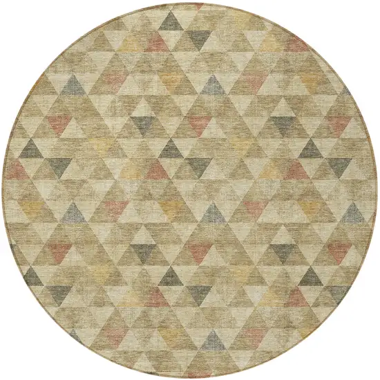 8' Beige Tan And Taupe Round Geometric Washable Indoor Outdoor Area Rug Photo 5