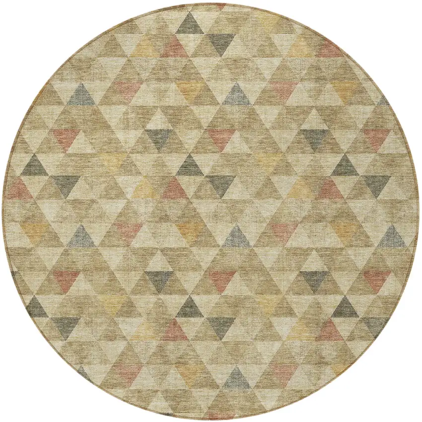 8' Beige Tan And Taupe Round Geometric Washable Indoor Outdoor Area Rug Photo 5