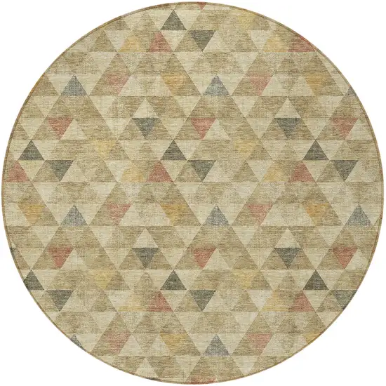 8' Beige Tan And Taupe Round Geometric Washable Indoor Outdoor Area Rug Photo 5