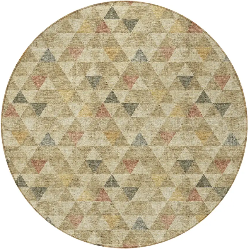 8' Beige Tan And Taupe Round Geometric Washable Indoor Outdoor Area Rug Photo 5