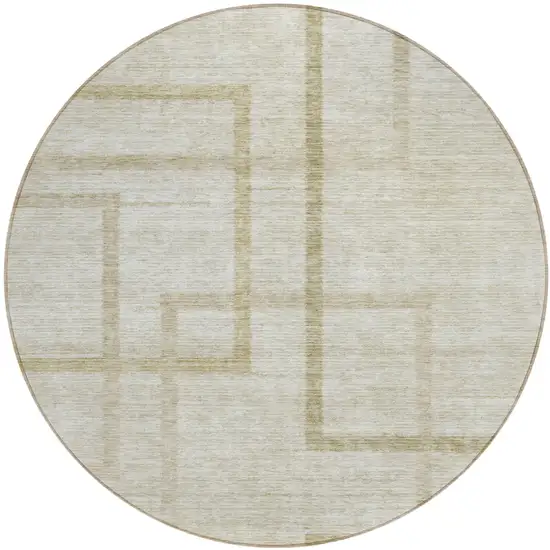 8' Beige Tan And Taupe Round Geometric Washable Indoor Outdoor Area Rug Photo 2
