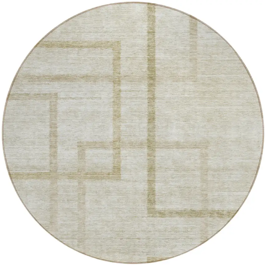 8' Beige Tan And Taupe Round Geometric Washable Indoor Outdoor Area Rug Photo 2