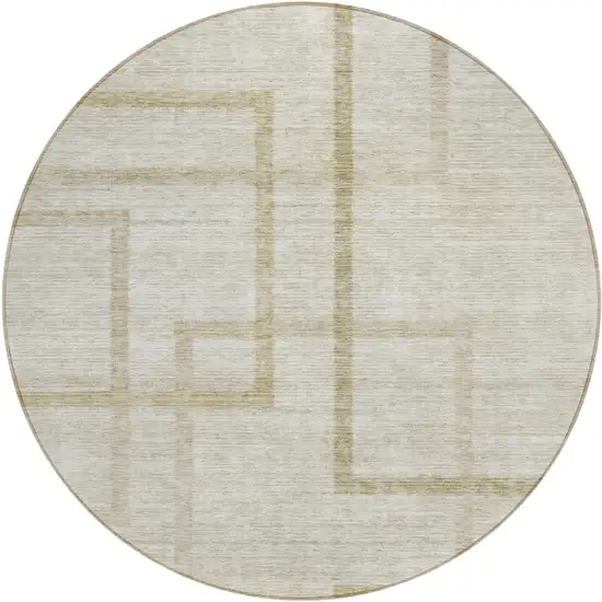 8' Beige Tan And Taupe Round Geometric Washable Indoor Outdoor Area Rug Photo 2