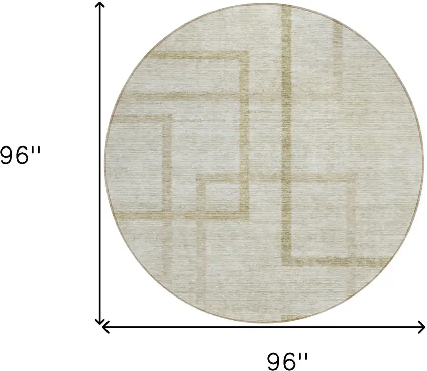 8' Beige Tan And Taupe Round Geometric Washable Indoor Outdoor Area Rug Photo 3