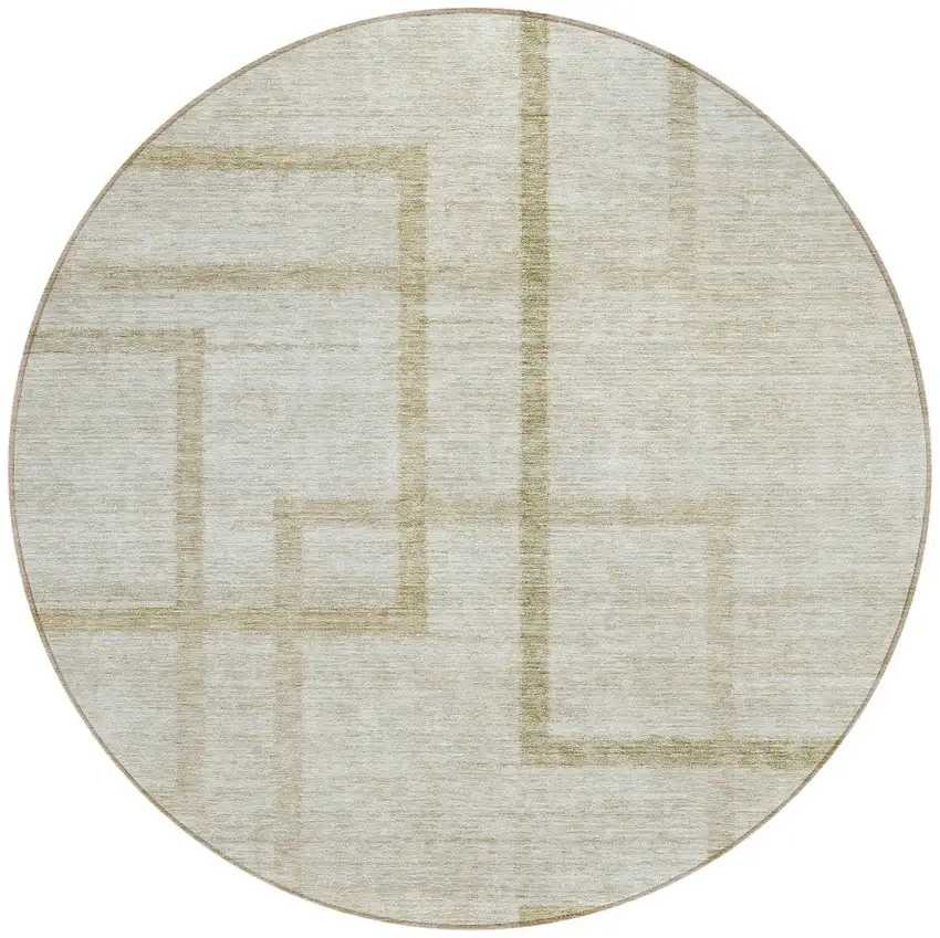 8' Beige Tan And Taupe Round Geometric Washable Indoor Outdoor Area Rug Photo 5