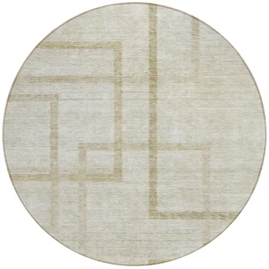 8' Beige Tan And Taupe Round Geometric Washable Indoor Outdoor Area Rug Photo 5