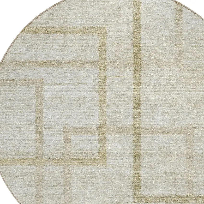 8' Beige Tan And Taupe Round Geometric Washable Indoor Outdoor Area Rug Photo 4