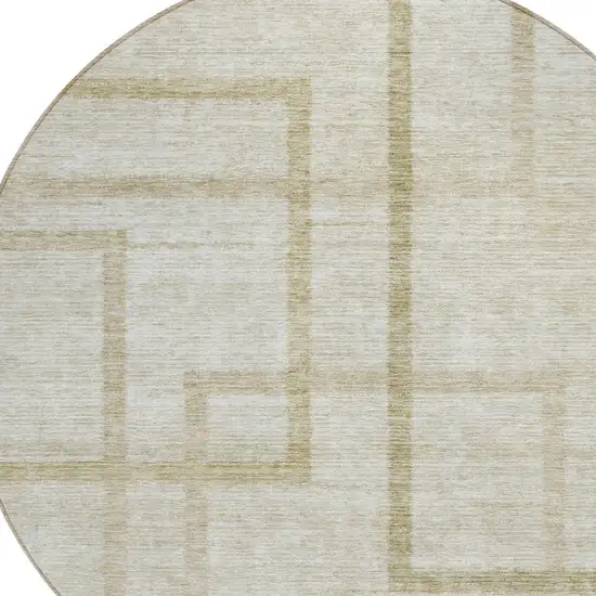 8' Beige Tan And Taupe Round Geometric Washable Indoor Outdoor Area Rug Photo 4