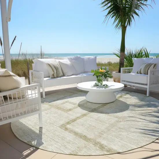 8' Beige Tan And Taupe Round Geometric Washable Indoor Outdoor Area Rug Photo 6